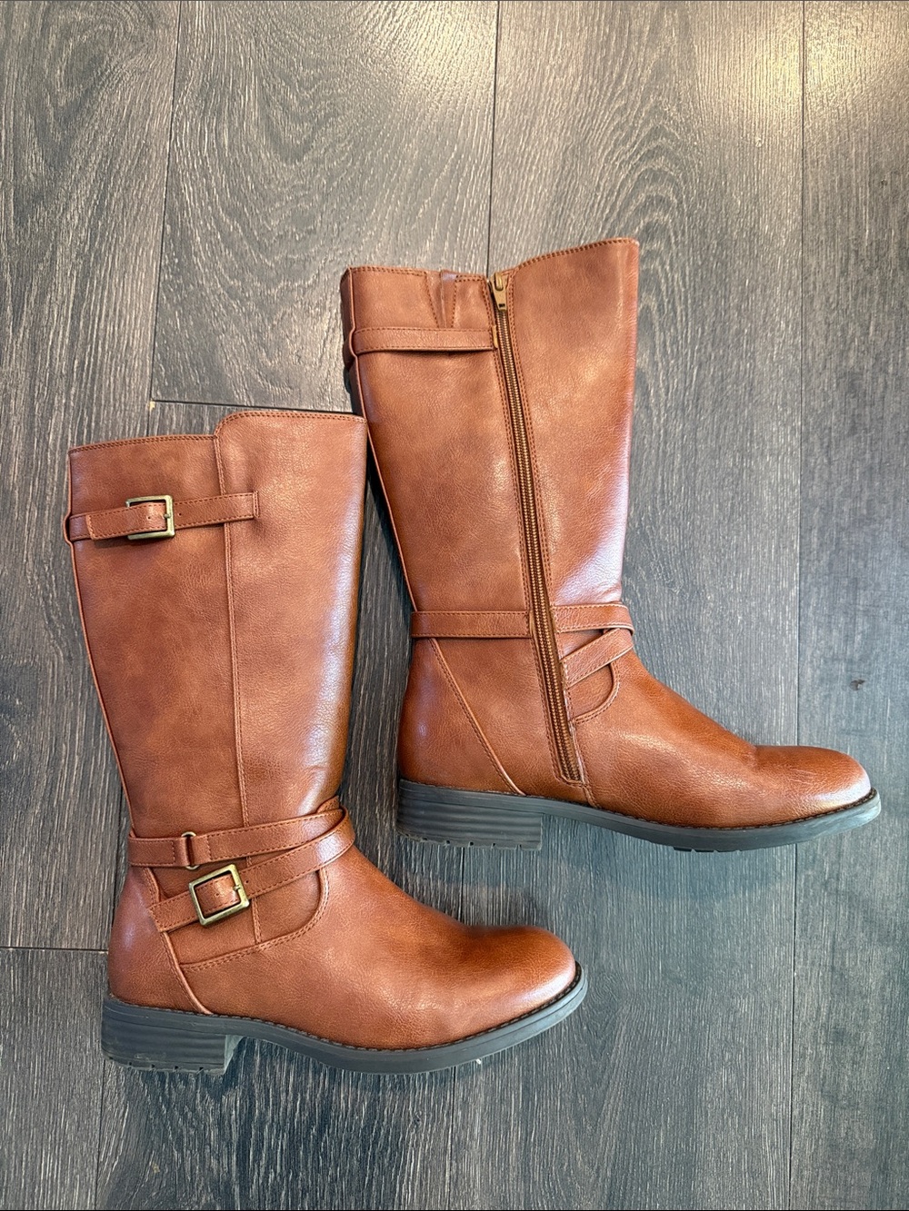 Sonoma Cognac Brown Kids Riding Boots with Buckle Detail